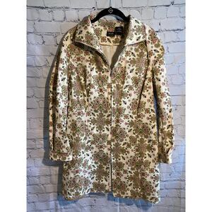 Nicole by Nicole Miller Size 14 Unlined Zip Front Long Jacket Green/Pink Floral